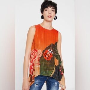 Desigual Women's Medium Lady Bug Floral Blouse Sleeveless Layered Bright Colorfu